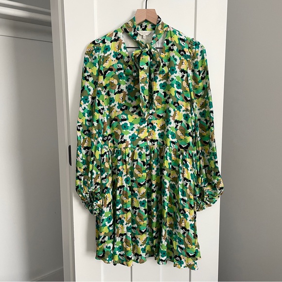 NWT Ted Baker IIva Full Skirted Mini Dress Bright Green Floral Size 3 US 8/10 - Picture 4 of 11